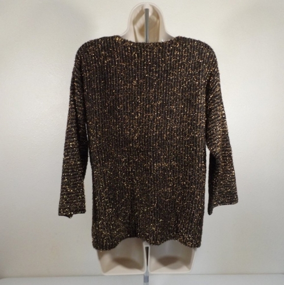 Ruby Rd Embellished Brown and Gold Metallic Pullover Sweater Petite Large - Picture 6 of 12
